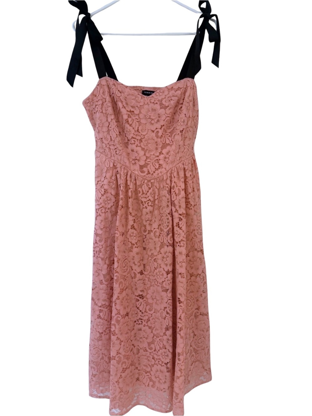 Torrid Rose Lace Midi-Dress with Black Ribbon Straps size M/L 10